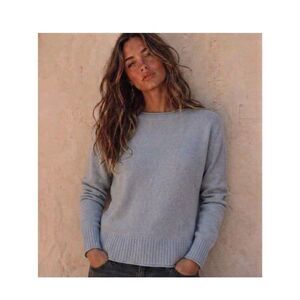 Rachel Zoe 100% Cashmere Sweater Light Blue Relaxed Fit Side Slits Lightweight